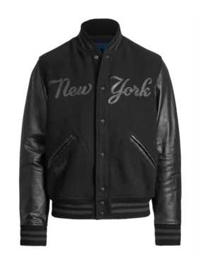 NY Yankees Baseball Black Bomber Jacket Front