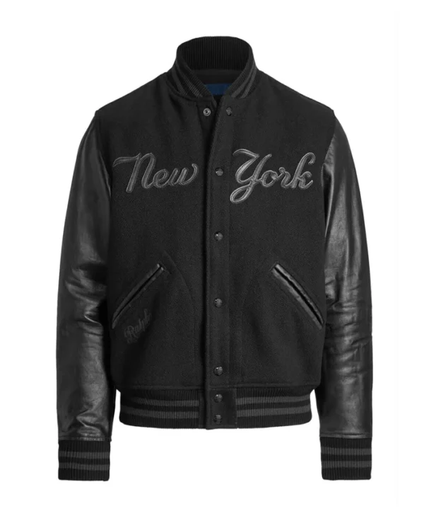 NY Yankees Baseball Black Bomber Jacket Front