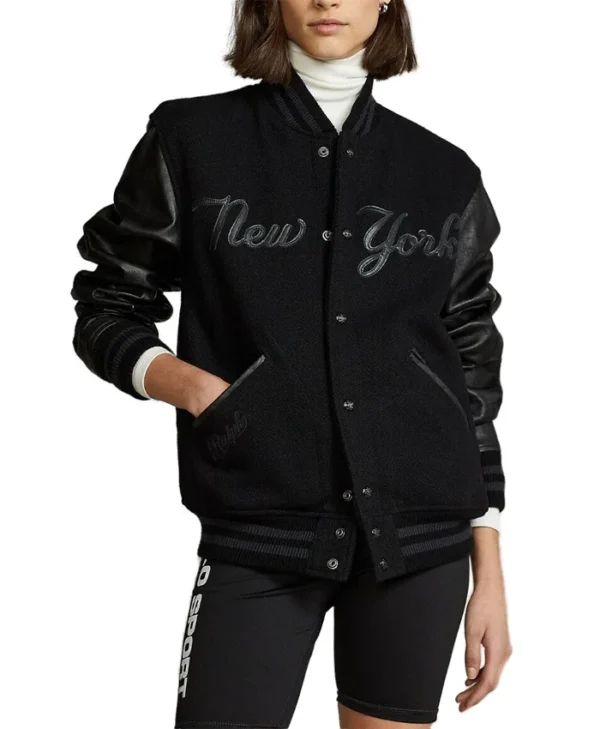 NY Yankees Baseball Black Bomber Jacket Women