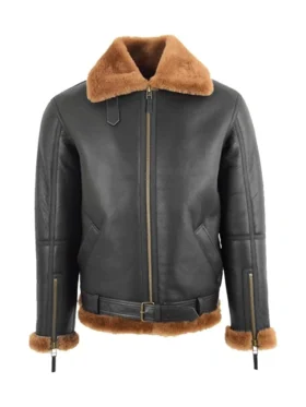 RAF Black B3 Bomber Brown Shearling Jacket