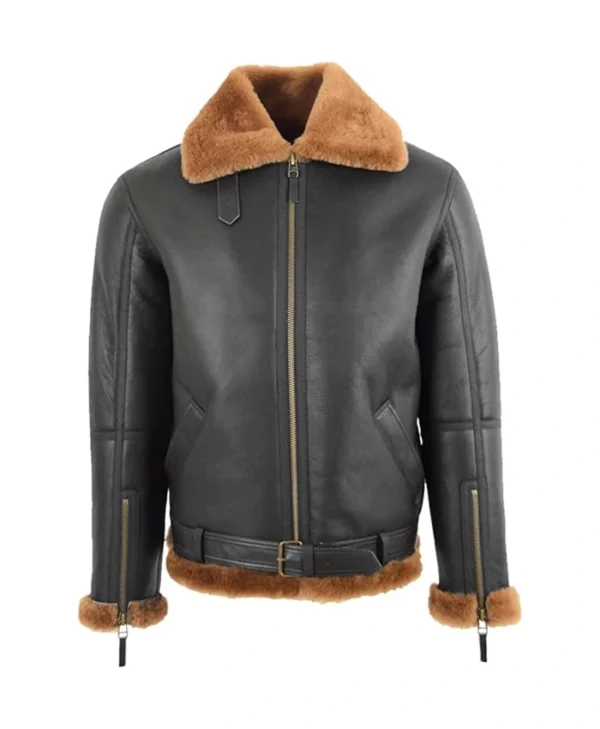 RAF Black B3 Bomber Brown Shearling Jacket
