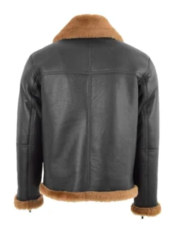 RAF Black B3 Bomber Brown Shearling Jacket Back