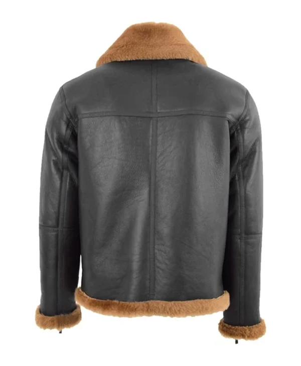 RAF Black B3 Bomber Brown Shearling Jacket Back