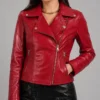 Red Ladies Leather Bike Jackets