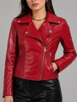 Red Ladies Leather Bike Jackets