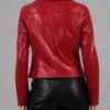 Red Ladies Leather Bike Jackets With Asymmetrical Collar Back