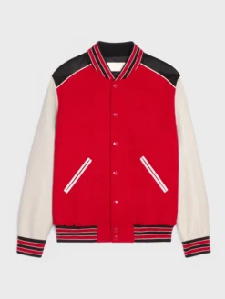 Red Triple Color Rib Color Lettermen Varsity Jacket
