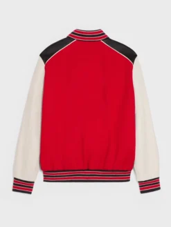 Red Triple Color Rib Color Lettermen Varsity Jacket Back