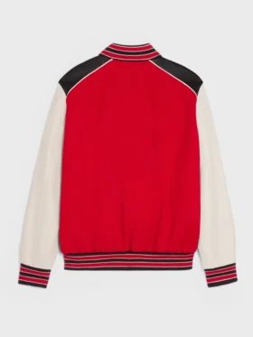 Red Triple Color Rib Color Lettermen Varsity Jacket Back