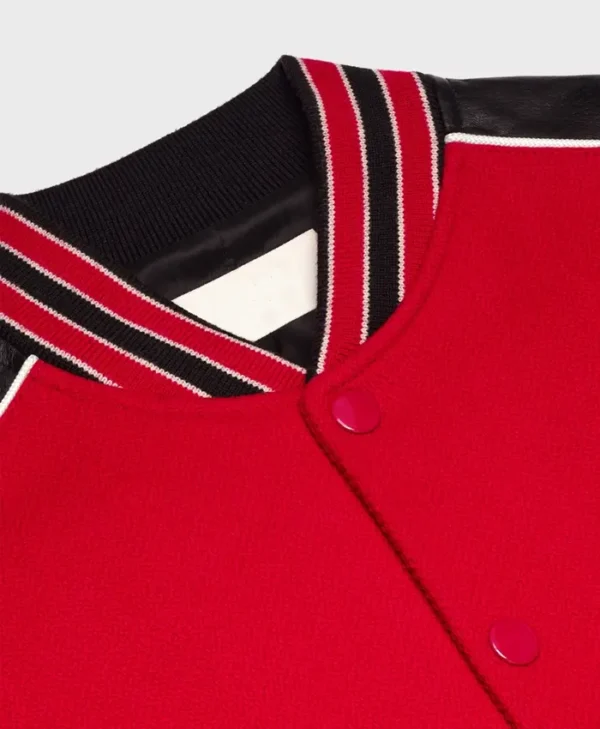 Red Triple Color Rib Color Lettermen Varsity Jacket Collar