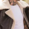 Rocky IV Sylvester Shearling Leather Bomber Jacket Collar