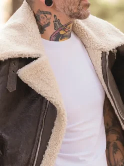 Rocky IV Sylvester Shearling Leather Bomber Jacket Collar