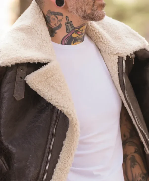 Rocky IV Sylvester Shearling Leather Bomber Jacket Collar