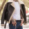 Rocky IV Sylvester Shearling Leather Bomber Jacket Front