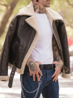 Rocky IV Sylvester Shearling Leather Bomber Jacket Front