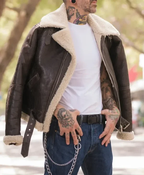 Rocky IV Sylvester Shearling Leather Bomber Jacket Front
