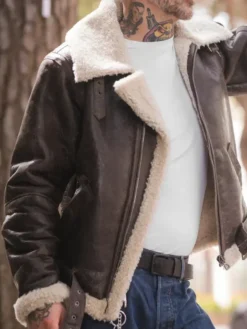 Rocky IV Sylvester Shearling Leather Bomber Jacket Style