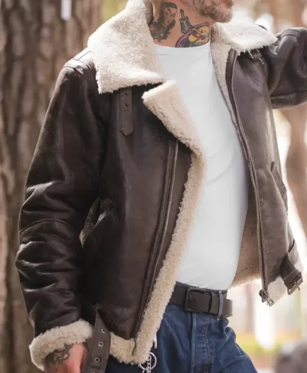 Rocky IV Sylvester Shearling Leather Bomber Jacket Style
