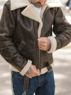 Rocky IV Sylvester Shearling Leather Bomber Jacket Zipper