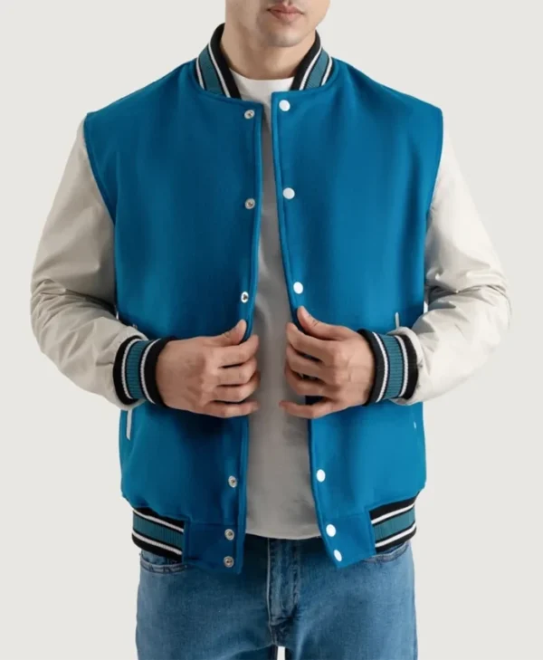 Roderick Sky Blue and White Varsity Letterman Jacket Main