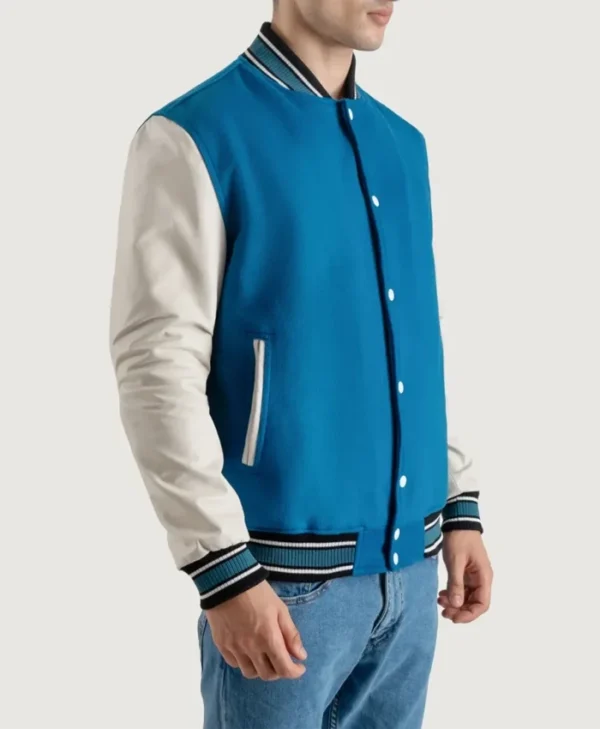 Roderick Sky Blue and White Varsity Letterman Jacket Side