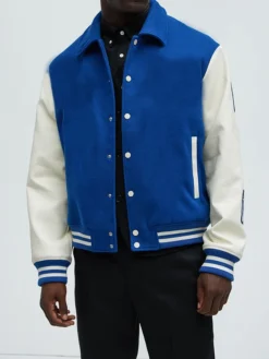 Royal Blue White Varsity Jacket For Mens Main