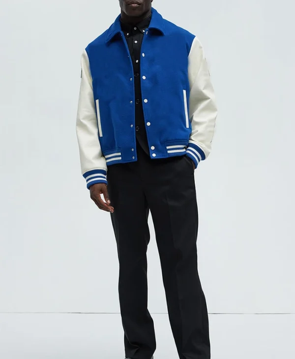 Royal Blue White Varsity Jacket For Mens Stand Up