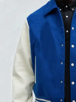 Royal Blue White Varsity Jacket For Mens Wool