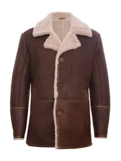 Shearling Coat Mens Brown With Fur Collar
