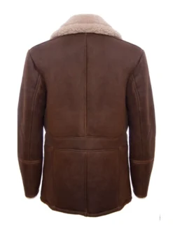 Shearling Coat Mens Brown With Fur Collar Back