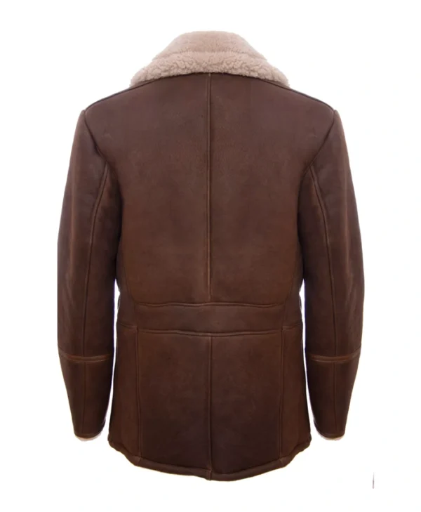 Shearling Coat Mens Brown With Fur Collar Back