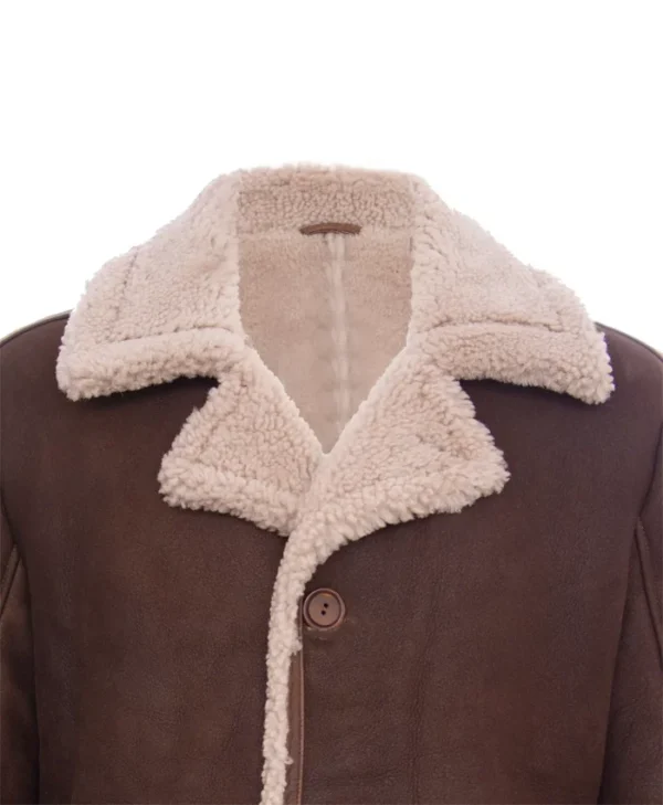 Shearling Coat Mens Brown With Fur Collar Collar
