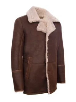 Shearling Coat Mens Brown With Fur Collar Side