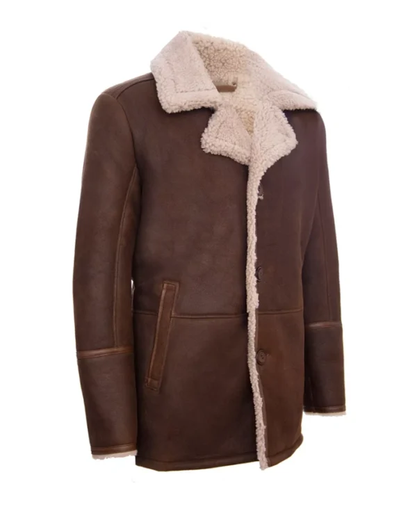 Shearling Coat Mens Brown With Fur Collar Side
