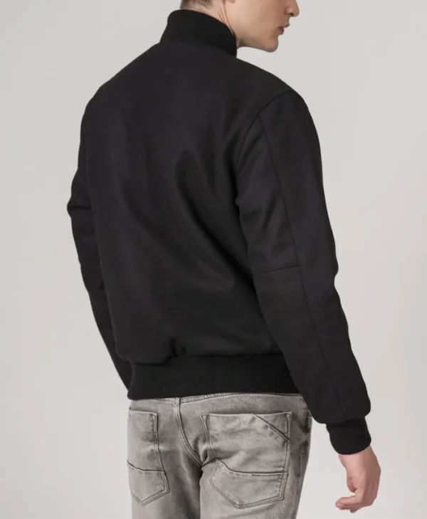 Simple Black Wool Baseball Varsity Jacket Back