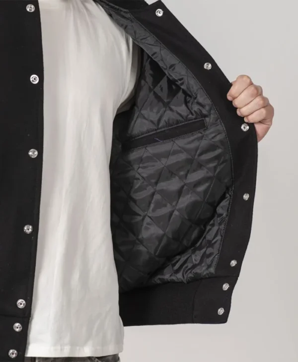 Simple Black Wool Baseball Varsity Jacket Inner