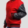 Stacie Red Wool Body Black Leather Sleeves Lettermen Jacket Side