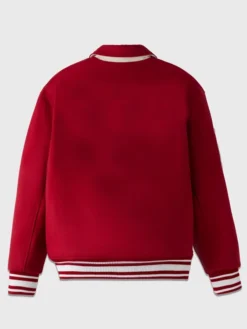 Stand Ford Red Trendy Drop Down Collar Varsity Jacket Back