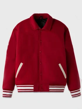 Stand Ford Red Trendy Drop Down Collar Varsity Jacket Main