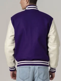 Stylish Purple And White Varsity Jacket Unisex Back