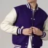 Stylish Purple And White Varsity Jacket Unisex Buttoned