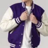 Stylish Purple And White Varsity Jacket Unisex Close