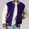 Stylish Purple And White Varsity Jacket Unisex Main