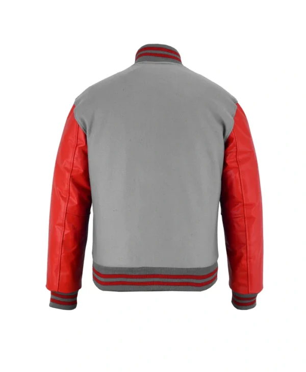 Stylish Red And Grey Lettermen Varsity Jacket Back