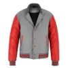 Stylish Red And Grey Lettermen Varsity Jacket Collar
