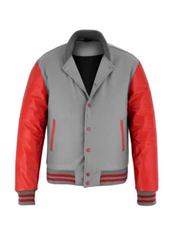Stylish Red And Grey Lettermen Varsity Jacket Collar