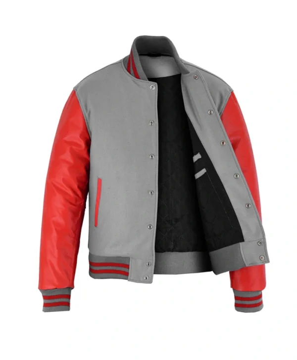 Stylish Red And Grey Lettermen Varsity Jacket Open
