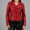 Stylish Women Red Leather Biker Jacket