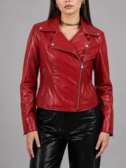 Stylish Women Red Leather Biker Jacket