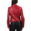 Stylish Womens Red Leather Biker Jacket Back